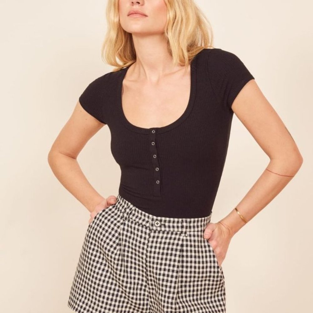 Reformation Rawson Body Suit in black